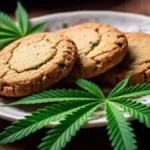 Cannabis cookies on a plate with marijuana leaves representing Grandma’s Cookies strain comparison